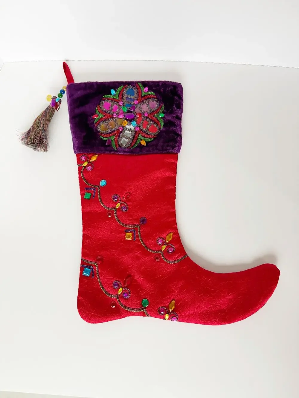 Pier 1 One Imports Christmas Stocking Multicolored Sequined Beaded Jester